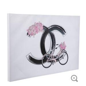 Pink Bicycle Canvas Wall Art with Black Logo Motif